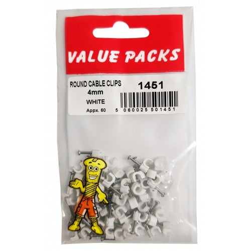 Cable Clips Round White 4mm Pack Of 60 Cable Clips Round White 4mm Pack Of 60